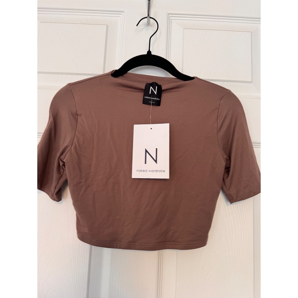 Naked Wardrobe Crop Top Womens S Mauve Brown Poly Spandex Minimalist Modern NWT